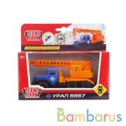 МАШИНА "ТЕХНОПАРК" МЕТАЛЛ. ИНЕРЦ. УРАЛ КРАН СИНЯЯ КАБ. 12СМ, ОТКРЫВ. ДВЕРИ В РУСС. КОР. в кор.2*24шт | фото №0