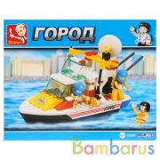 КОНСТРУКТОР ПЛАСТ. КАТЕР С ФИГУРКАМИ И АКСЕСС., 114ДЕТ. В РУСС. КОР. 22*17*4СМ в кор.60шт | фото №0