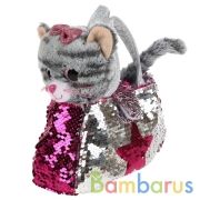 Мягкая игрушка кошка 17см в сумочке из пайеток в пак. МОЙ ПИТОМЕЦ в кор.24шт | фото №0