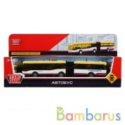 АВТОБУС С РЕЗИНОВОЙ ГАРМОШКОЙ "ТЕХНОПАРК" МЕТАЛЛ. ИНЕРЦ. ОТКРЫВ. ДВЕРИ В РУСС КОР. 18СМ в кор.2*24шт | фото №0