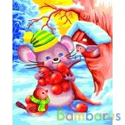 РИСОВАНИЕ ПО НОМЕРАМ НА ХОЛСТЕ, СЧАСТЛИВЫЙ МЫШОНОК, РАЗМЕР 40*50 в кор.22шт | фото №0