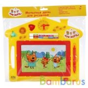 Доска д/рисования ТРИ КОТА магнитная, ч/б, 3 штампа, часы, счеты, 27*23см Играем вместе в кор.3*32шт | фото №0