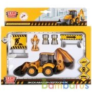 ТМ ТЕХНОПАРК. МАШИНА МЕТАЛЛ. НАБОР. ЭКСКАВАТОР-ПОГРУЗЧИК 15СМ, ИНЕРЦ. +ЗНАКИ В КОР. в кор.2*12шт | фото №0