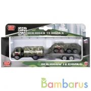 НАБОР ИЗ 2-Х ЕДИНИЦ ВОЕННОЙ ТЕХНИКИ "ТЕХНОПАРК" МЕТАЛЛ. 7СМ, С ПРИЦЕПОМ, В РУСС. КОР. в кор.2*72наб | фото №0