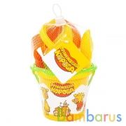 НАБОР "ОРАНЖЕВАЯ КОРОВА" №2: ВЕДРО МАЛОЕ С НАКЛЕЙКОЙ, СИТЕЧКО-ЦВЕТОК, СОВОК №2, ГРАБЕЛЬКИ в кор.28шт | фото №0