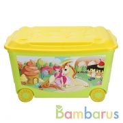 ЯЩИК Д/ИГРУШЕК С АППЛИКАЦИЕЙ НА КОЛЕСАХ 580*390*335ММ, САЛАТ., ДЕКОР - "ФЕЯ И ЕДИНОРОГ" в кор.4шт | фото №0