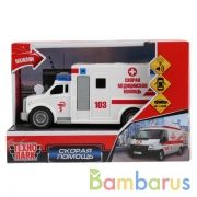 Машина пластик свет-звук СКОРАЯ ПОМОЩЬ 19,5 см, инерц, откр.дв, кор. Технопарк в кор.48шт | фото №0