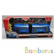 Модель пластик свет-звук ТРАМВАЙ С РЕЗИНКОЙ 30см, 4кноп, двер,синий, кор. Технопарк в кор.2*18шт | фото №0