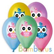 ШАРИК НАДУВНОЙ 14" МЕТАЛЛ.С РИСУНКОМ СОВУШКА .5 ЦВЕТОВ УП-25ШТ | фото №0