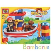 ИГРУШКА КОНСТРУКТОР "ГОРОД МАСТЕРОВ" БОЛЬШИЕ КУБИКИ: ПОЖАРНЫЙ КАТЕР, 19 дет. В КОР. в кор.2*18шт | фото №0