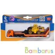 МАШИНА "ТЕХНОПАРК" МЕТАЛЛ. КАМАЗ ТРАНСПОРТЕР С ДОП. МАШИНКОЙ 7,5СМ В РУСС. КОР. в кор.2*72шт | фото №0