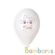 ШАРИК НАДУВНОЙ 14" МЕТ. С РИСУНКОМ , МЯУ 2 ЦВЕТА УП-25ШТ | фото №0