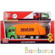 Машина металл МУСОРОВОЗ 19 см, подв. эл, инерц, зелен, кор. Технопарк в кор.2*36шт | фото №0