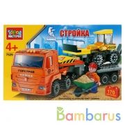 КОНСТРУКТОР "ГОРОД МАСТЕРОВ" КАМАЗ: ПЕРЕВОЗЧИК С БУЛЬДОЗЕРОМ, С ФИГУРКОЙ, 170дет. В КОР в кор.2*18шт | фото №0