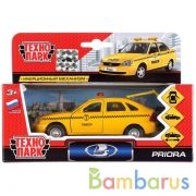 Машина металл LADA Priora хэтчбек такси 12см, открыв. двери, инерц. в кор. Технопарк в кор.2*24шт | фото №0