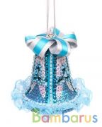 НАБОР ДЛЯ  ТВОРЧЕСТВА "КОЛОКОЛЬЧИК НОВОГОДНИЙ" ИЗ ПАЙЕТОК ГОЛУБОЙ 11СМ в кор.10шт | фото №0