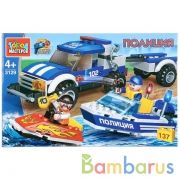 Конструктор "Город мастеров" водная полиция: джип с лодкой, с фигурками, 137дет. в кор. в кор.36шт | фото №0