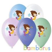 ШАРИК НАДУВНОЙ 14" С РИСУНКОМ РУСАЛОЧКА .5 ЦВЕТОВ УП-25ШТ | фото №0