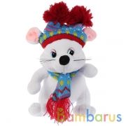 Игрушка мягкая Мышка белая в шапке с двумя помпонами 15см без чипа в пак. Мульти-пульти в кор.24шт | фото №0