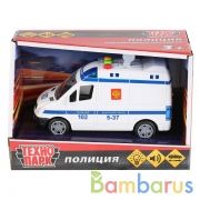 Модель на бат. свет+звук "МИКРОАВТОБУС ПОЛИЦИЯ" 15,5см,пластик, инерц. в кор. Технопарк в кор.2*36шт | фото №0