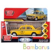 Машина металл "ваз-2106 жигули такси" 12см, откр.двери, инерц., желтый в кор. Технопарк в кор.2*36шт | фото №0