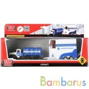 МАШИНА "ТЕХНОПАРК" МЕТАЛЛ. УРАЛ 12СМ, КОННАЯ ПОЛИЦИЯ, С ЛОШАДЬЮ В ПРИЦЕПЕ В РУСС. КОР. в кор.2*24шт | фото №0