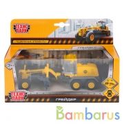 Модель металл Грейдер 17см, открыв. двери, подвиж. детали в русс. кор. Технопарк в кор.2*24шт | фото №0