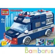 Конструктор полицейская машина (свет, звук, инерция), 77дет. Город мастеров в кор.2*48шт | фото №0