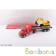 Трейлер инерц. с экскаватором, цвет в ассорт. в пласт. в кор.36шт | фото №0