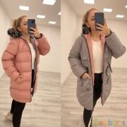 Двухсторонняя куртка осень-зима  розовый - серый | фото №0