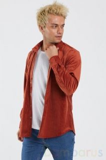 мужская Рубашка Вельвет кирпично-красного цвета 