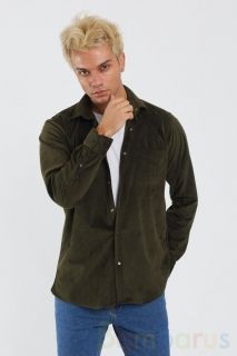 Вельветовая рубашка мужская / Зеленая / Турция