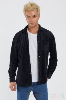 Вельветовая рубашка мужская / Черная / Турция