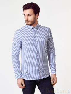  Мужская Рубашка Damon Бело-синяя в полоску