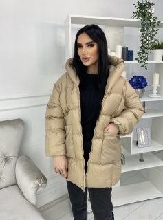 Бежевая Женская куртка зима -осень оверсайз