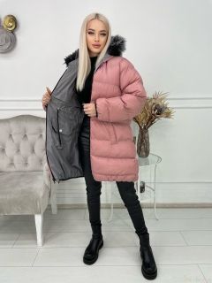 Двухсторонняя куртка осень-зима  розовый - серый
