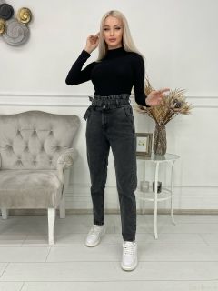 Темно серые женские джинсы MOM с лайкрой 