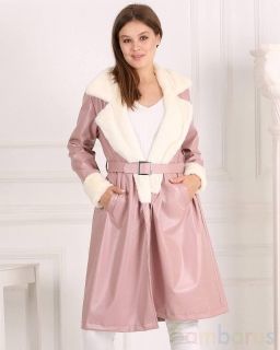 Кожаное женское пальто